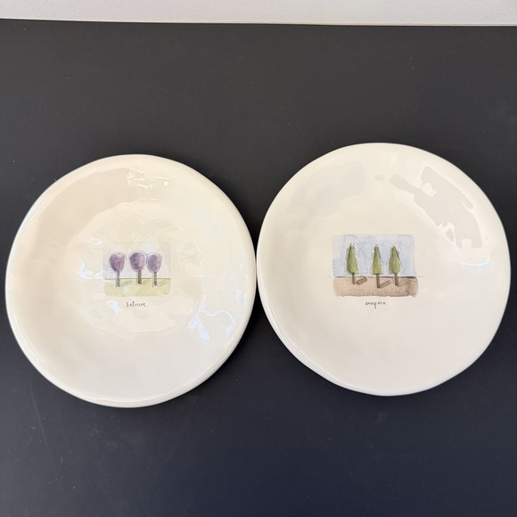 Rae Dunn Other - Vintage Pottery Barn Rae Dunn Tea Garden Believe Inspire Plate Set Lot of 2